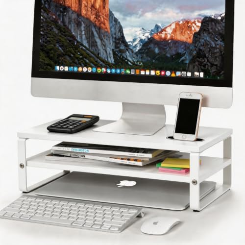 Detalle de DOMSHOCT Monitor Stand Riser with Phone Holder — 2 Tier Ergonomic Desk Accessory