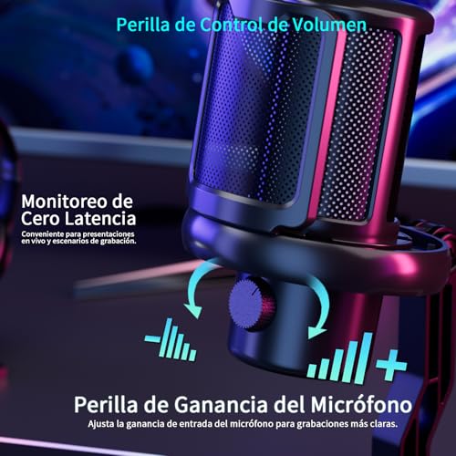 Thumbnail 3 de K KASONIC Micrófono para Gaming con RGB: sonido claro, filtrado y iluminación integrada para PC/PS4/PS5