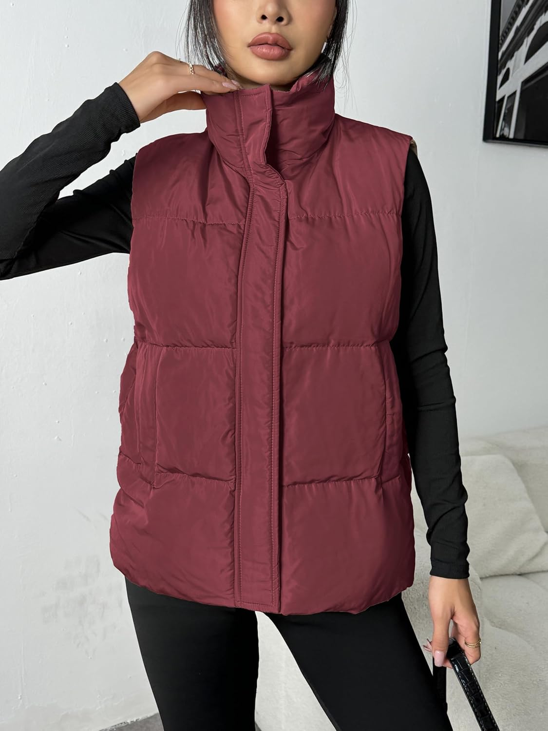 Detalle de Zeagoo Gilet sans manches Femme Doudoune Chaud Léger Matelassé – Couleur Unie