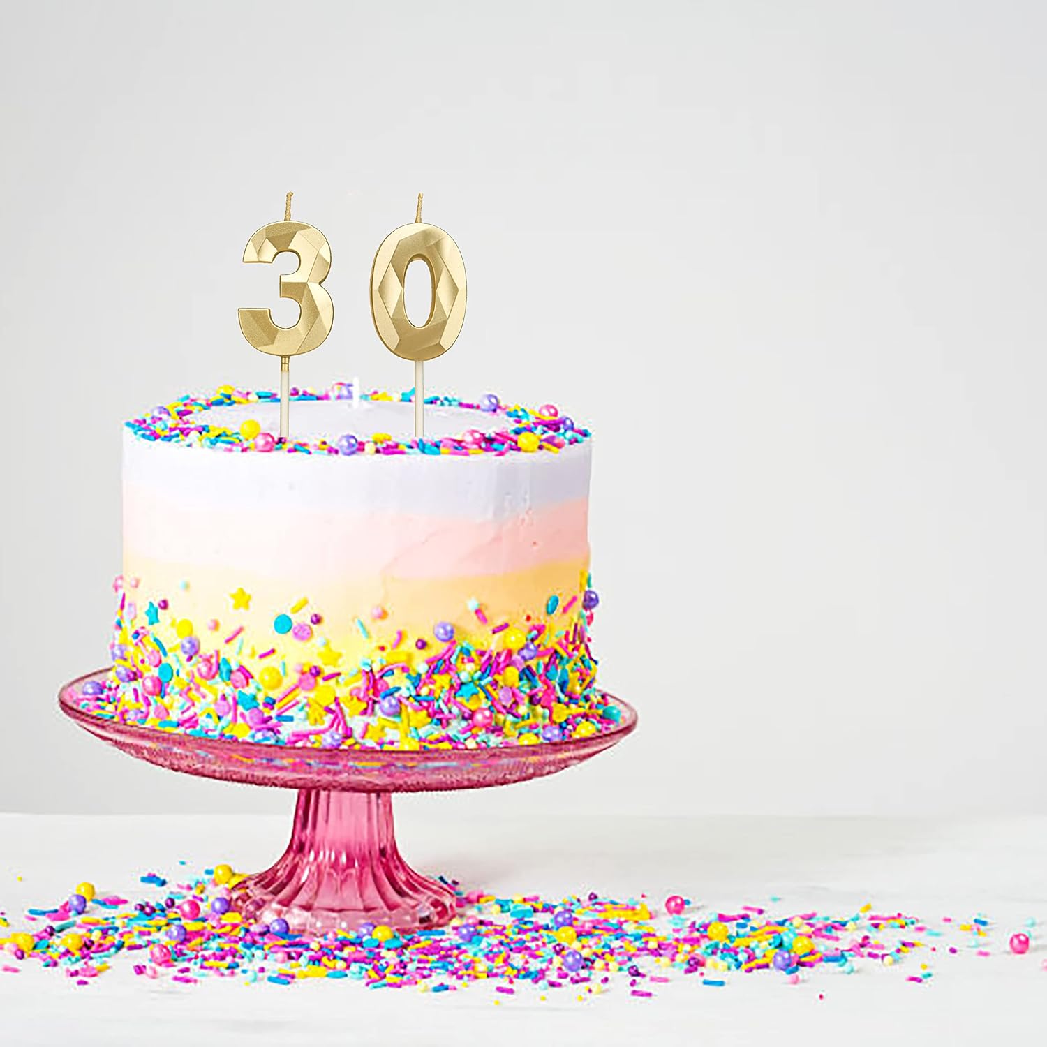 Detalle 2 de 30th Birthday Candles, Gold Number Candles – Elegant Number Cake Toppers