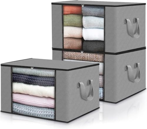 Detalle de edihome | Cajas de Almacenaje para Ropa con Asas Reforzadas (Pack de 3) - Gris Claro