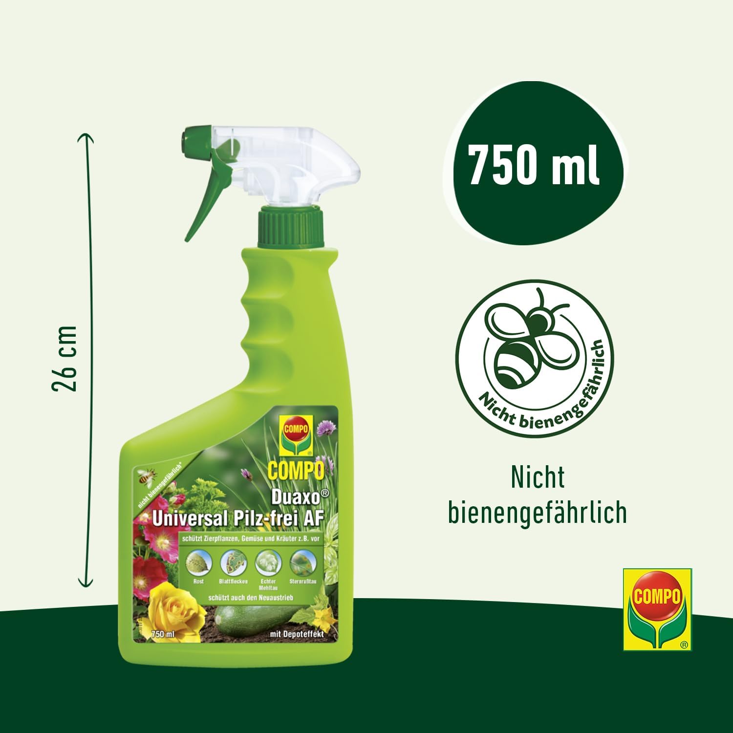Detalle de Compo Duaxo Universal Pilz-frei AF – Anwendungsfertiges Fungizid-Spray für Zierpflanzen, Kräuter und Gemüse (750 ml)
