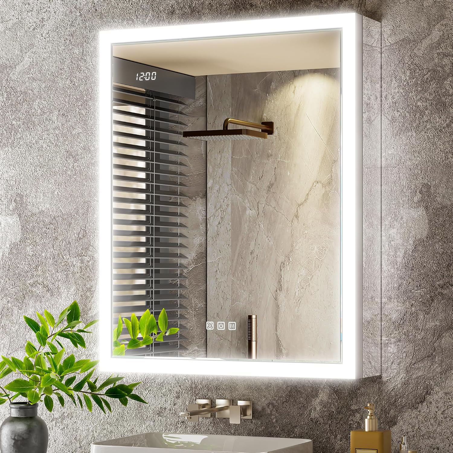 Detalle de QueenFun 111 Lighted Medicine Cabinet, 24 x 30, Dimmable LED Mirror
