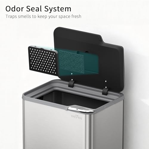 Detalle 2 de mVm Kitchen Bin 80L: Stainless Steel Push Top Waste Bin with Odour Seal