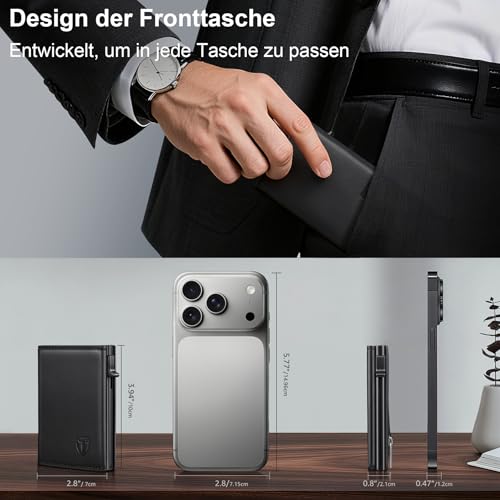 Detalle 2 de TENBST Geldbörse Herren Leder – Slim Wallet mit RFID-Schutz, Pop-up Kartenentnahme und großzügigem Stauraum