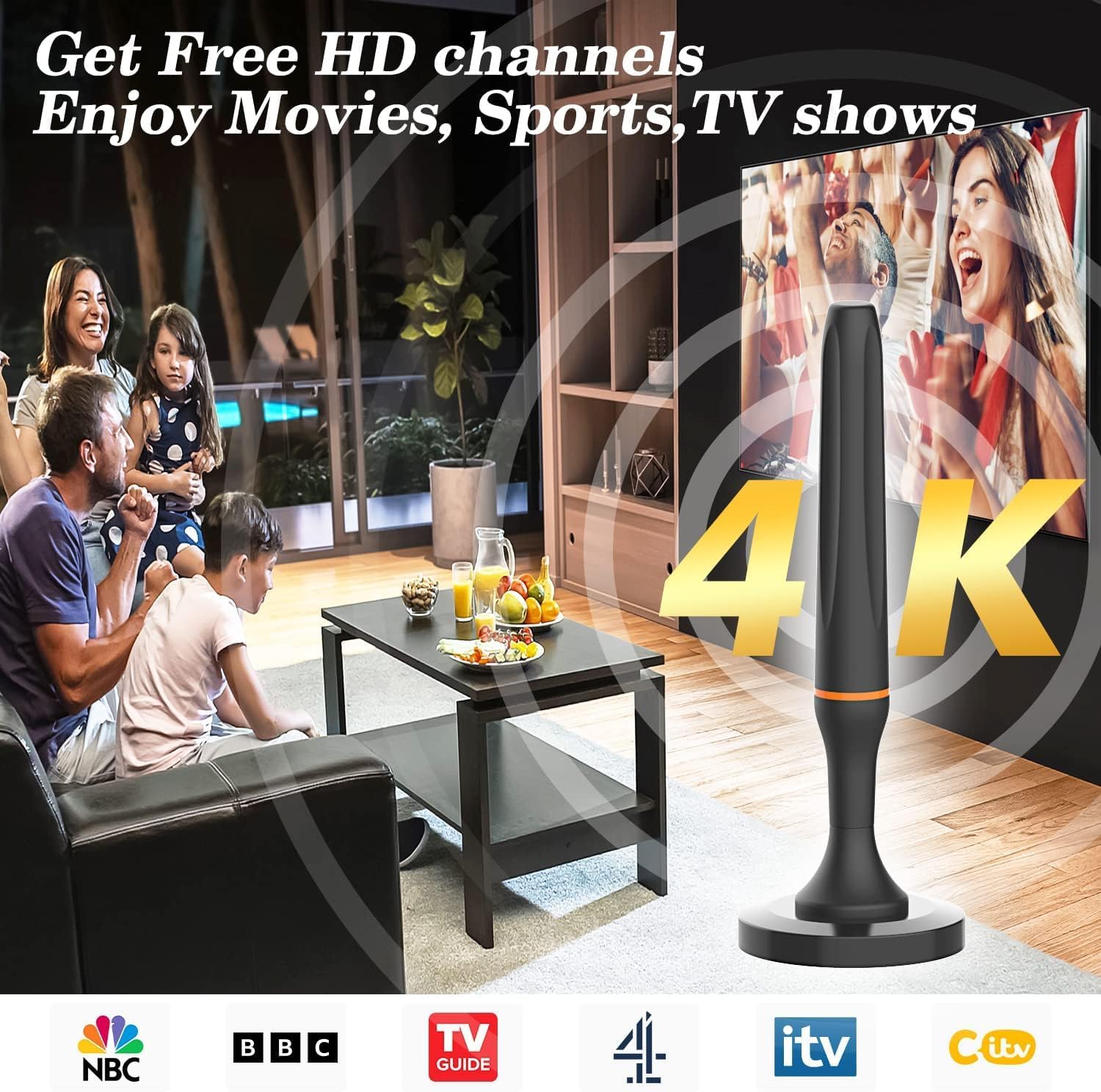 Detalle de Digital Indoor TV Aerial for Smart TV with Magnetic Base — 120 Mile 360° Reception
