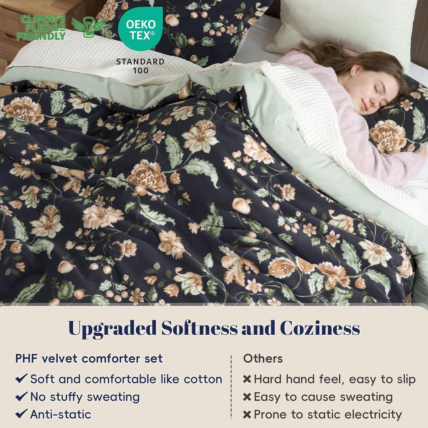 Detalle de PHF Velvet Comforter Set Queen Size