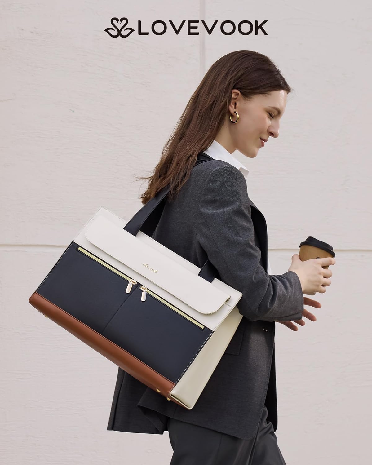 Detalle 2 de LOVEVOOK Laptoptasche für 15,6 Zoll (42×13×30 cm) – Damen Handtasche/Business-Tote mit abnehmbarer Clutch