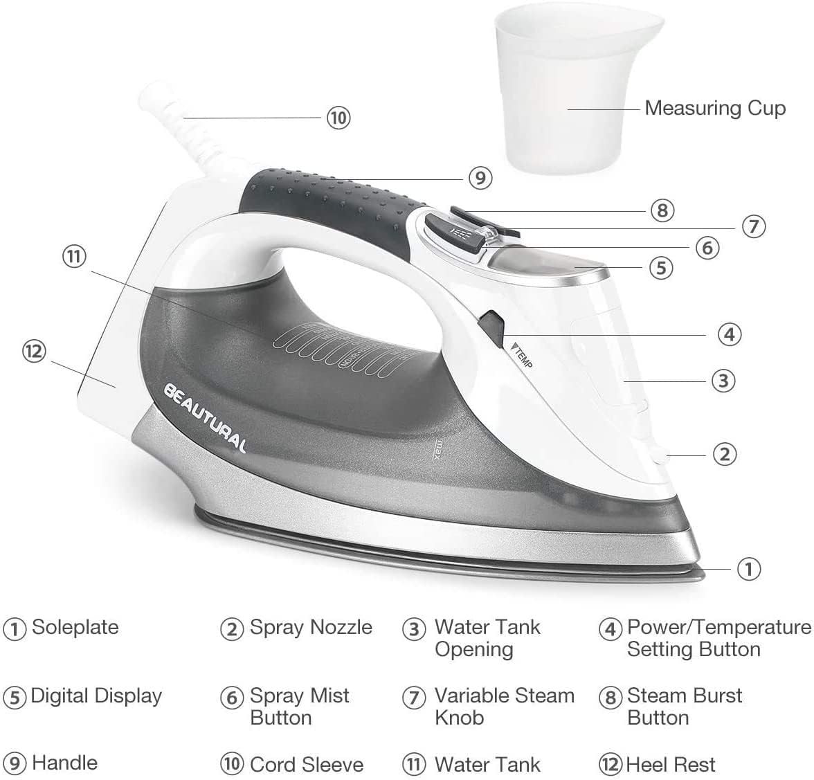 Thumbnail 6 de BEAUTURAL 2400W Steam Iron 340ml LCD Display