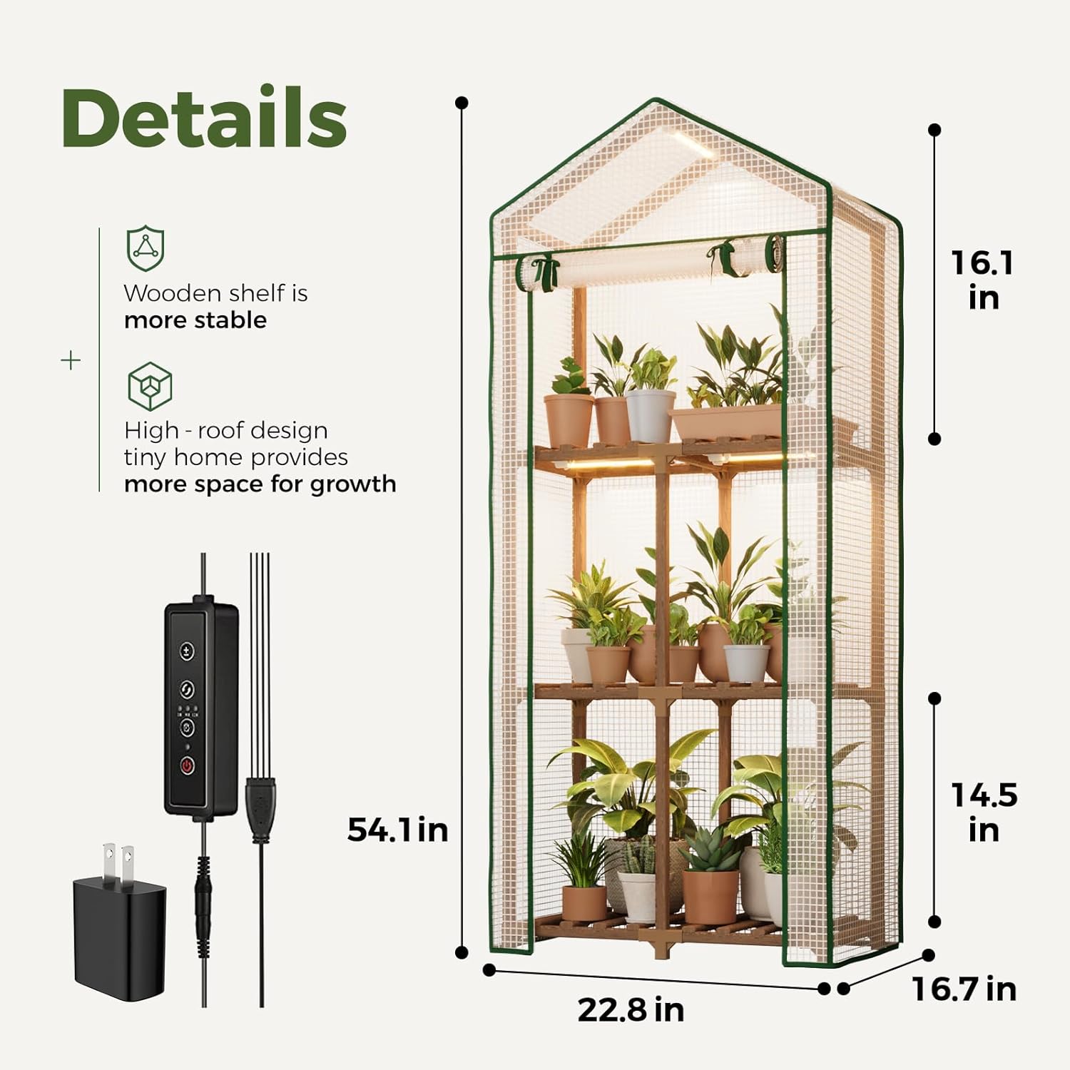 Detalle 2 de Bamworld Serra da Balcone con Luce per Piante: mini serra 3 ripiani, robusta e versatile
