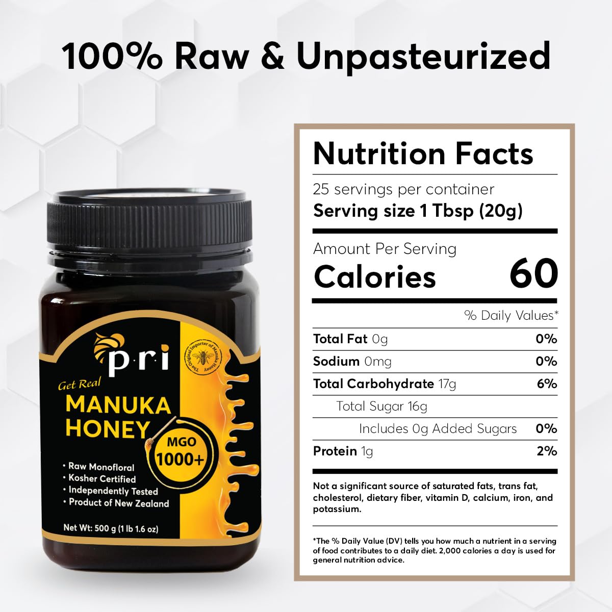 Thumbnail 1 de P.R.I MGO 1000+ Manuka Honey, 500g, Cool-Processed and QR-Traceable