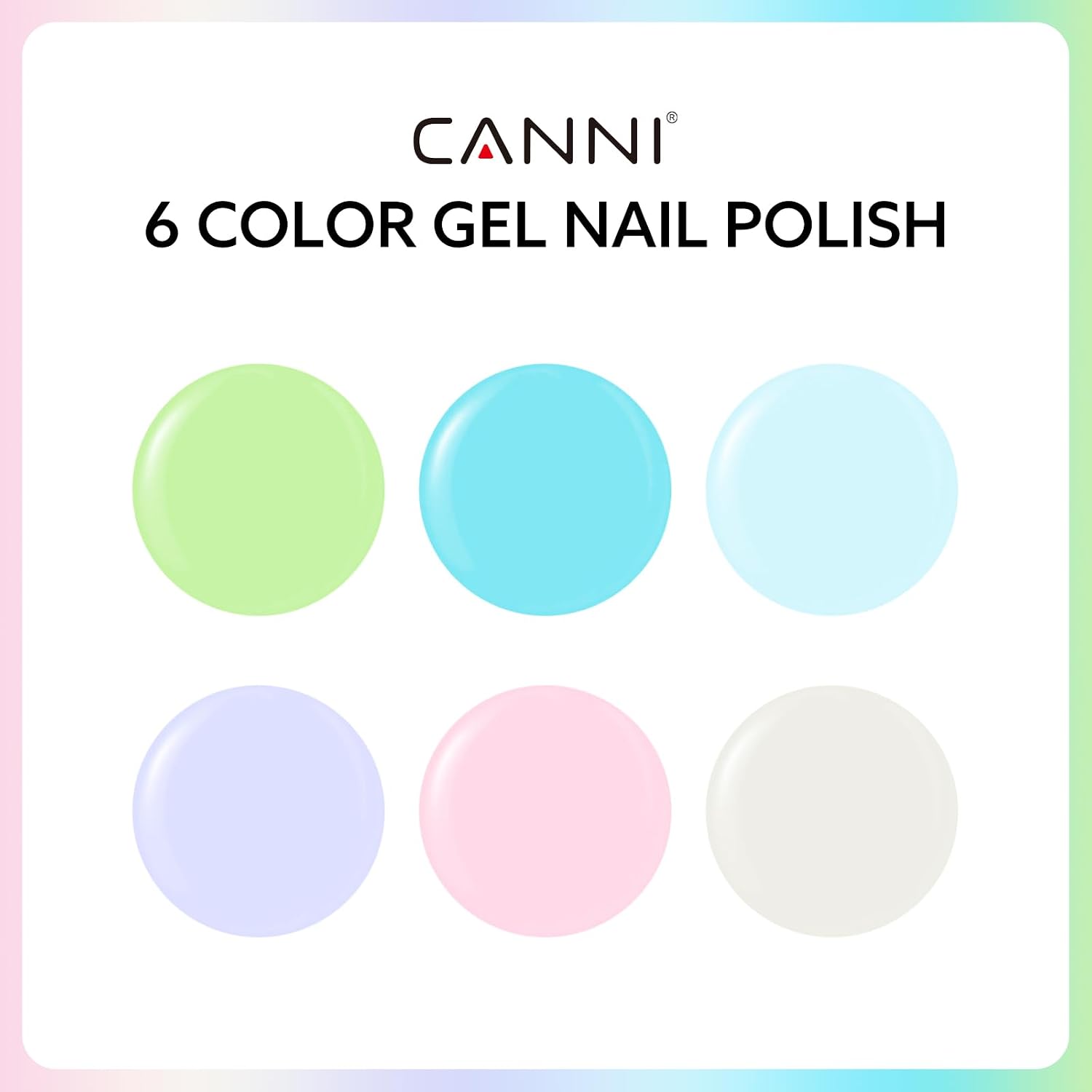 Thumbnail 1 de CANNI 6Pcs 9ml Hema-Free Gel Nail Polish Set (Green, Blue, Purple, Pink, Milky White) — LED Soak-Off DIY Kit