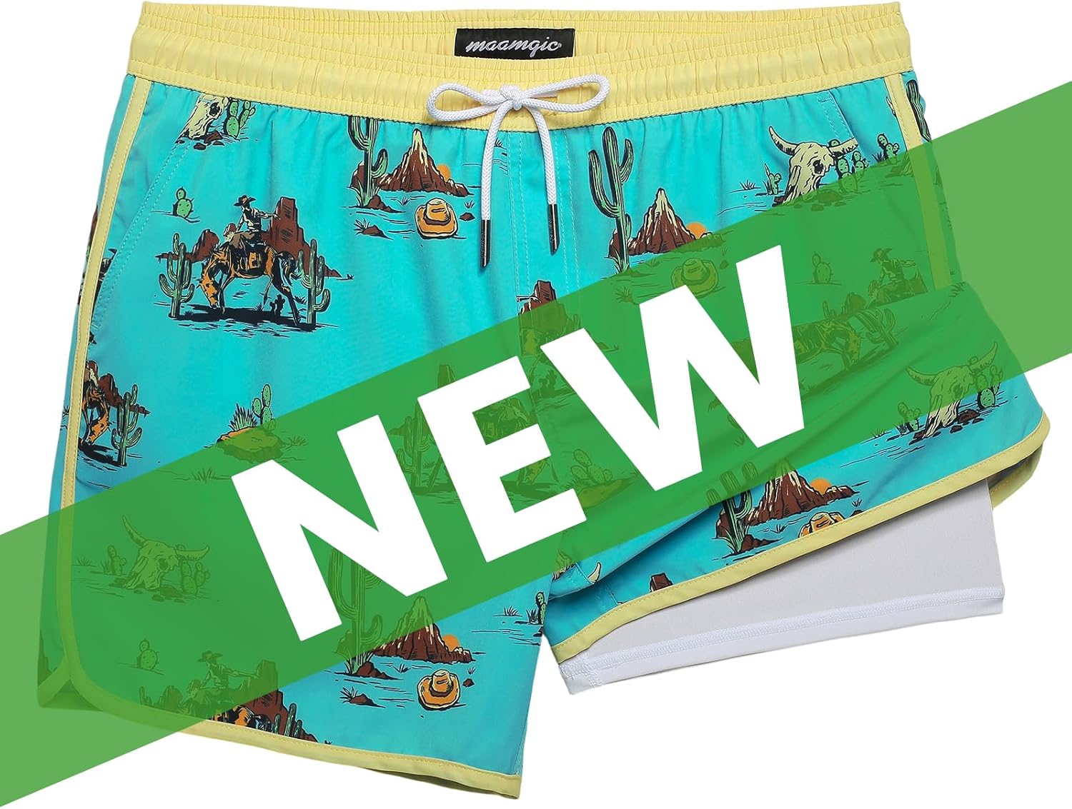 Thumbnail 5 de maamgic Mens Short 80s 90s Vintage 5.5" Swim Trunks: 2-in-1 Quick-Dry Beachwear