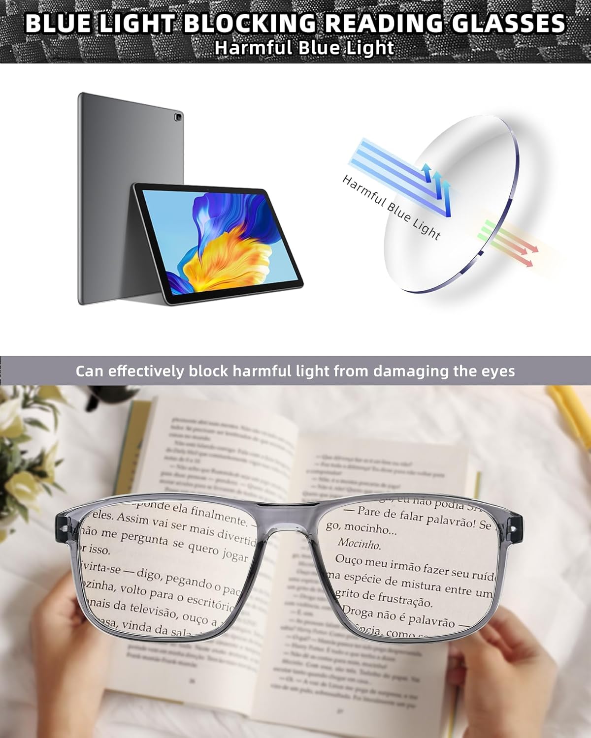 Thumbnail 2 de JM Men’s Spring Hinge Rectangular Blue Light Reading Glasses (4 Pack) with UV400