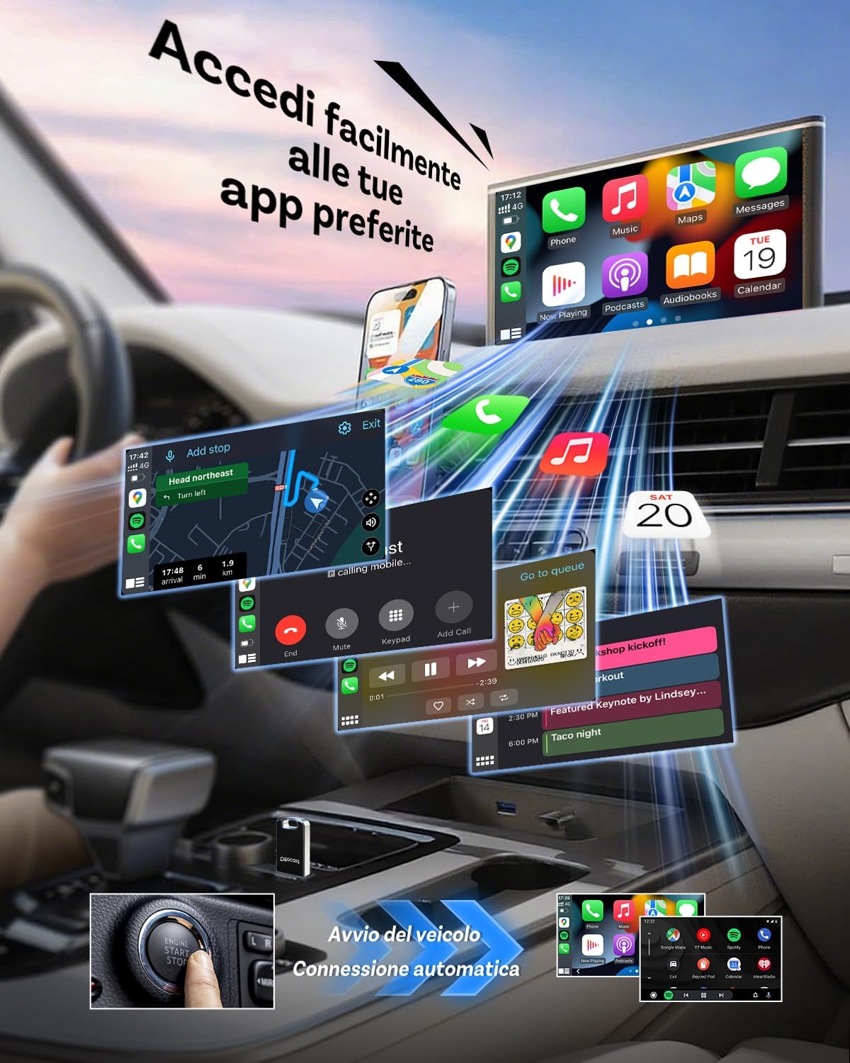 Thumbnail 2 de Ottocast Mini Edge 2025 Aggiornato: Adattatore Wireless 2 in 1 CarPlay & Android Auto per iOS 10+ e Android 11+
