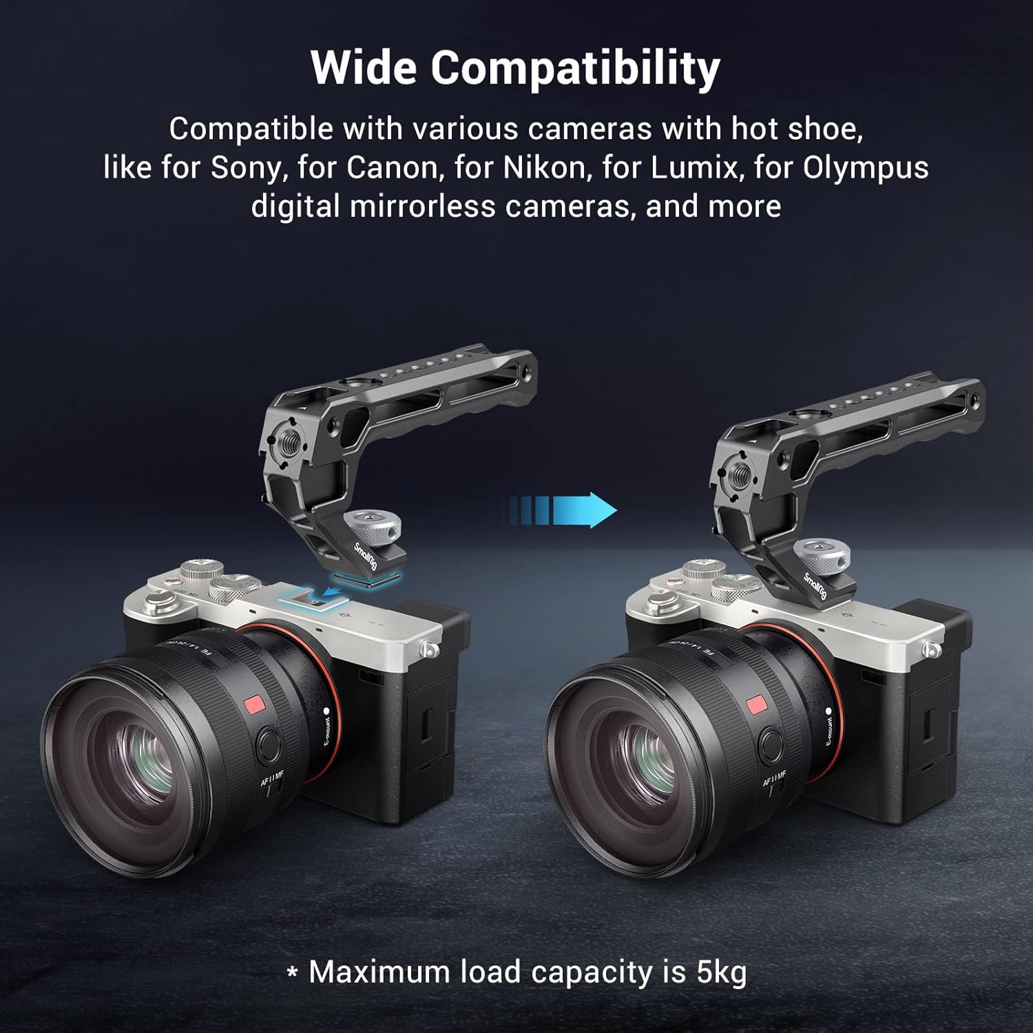 Detalle de SmallRig Cold Shoe Top Handle 3764 (impugnatura leggera con cold shoe) per video rig