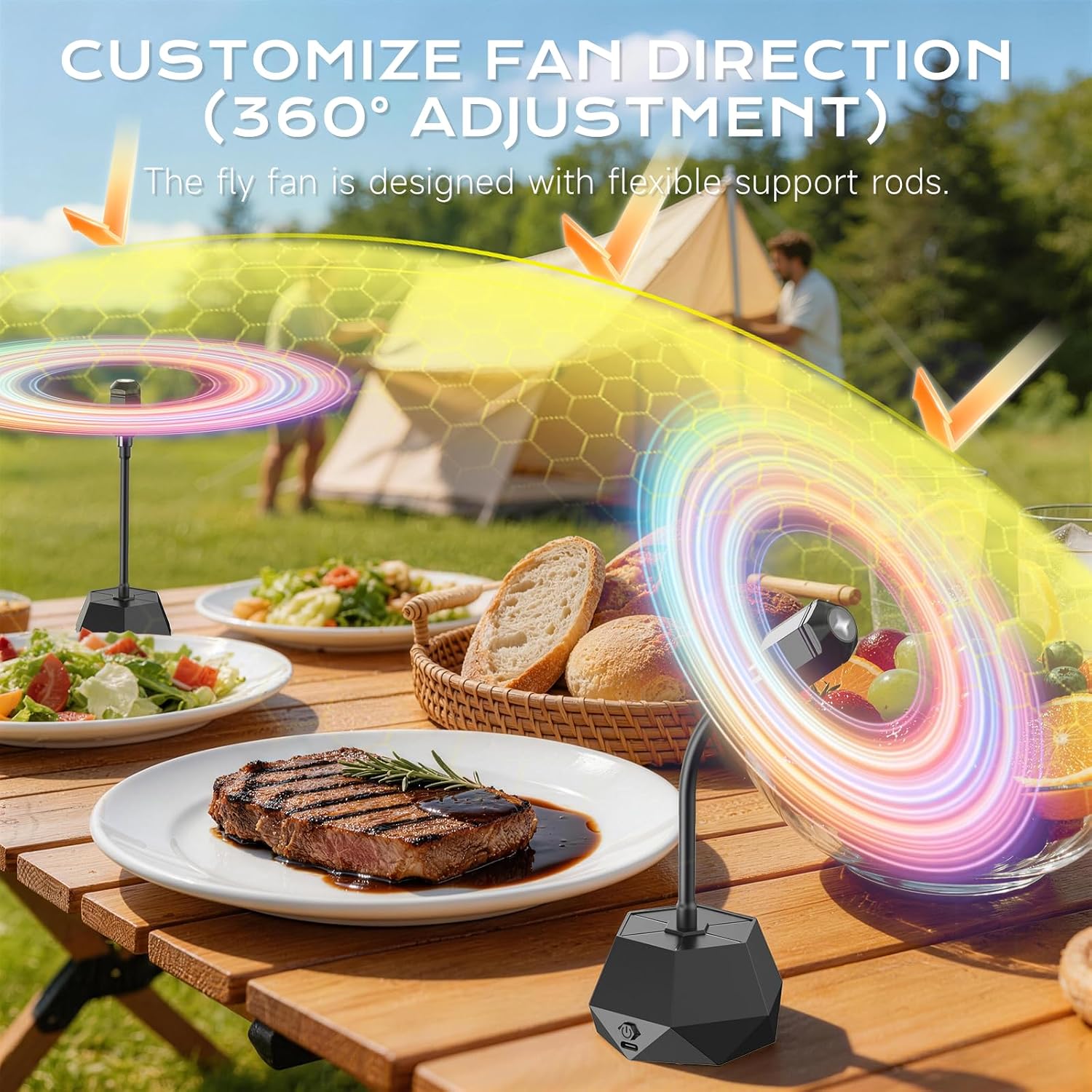 Detalle de Eyriolya FF004 Tabletop Fly Fans, 2,000mAh Rechargeable, 360° Adjustable, 4-Pack