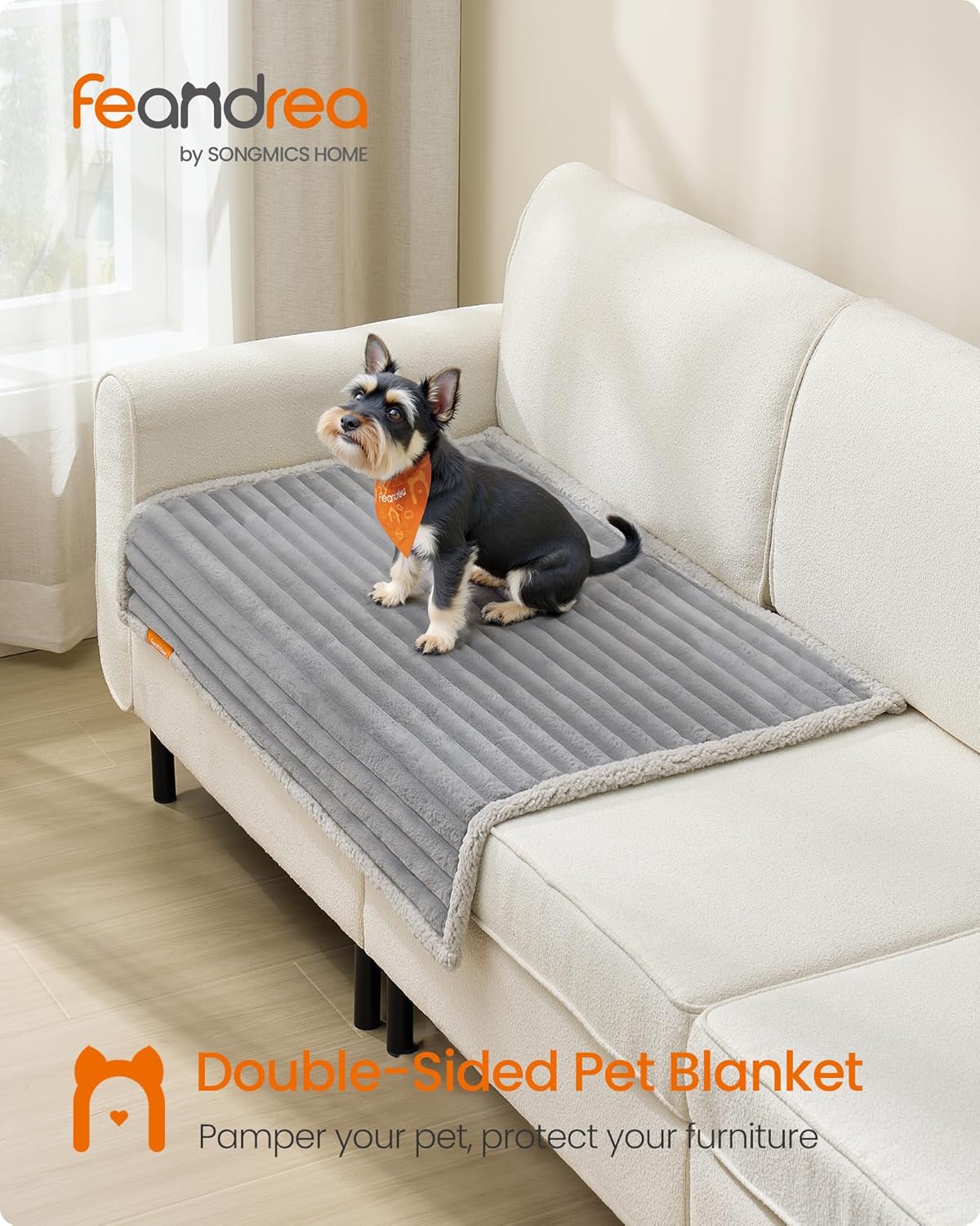 Detalle de Feandrea Waterproof Dog Blanket (M) 102 x 73 cm, reversible faux fur & sherpa PPB034G01