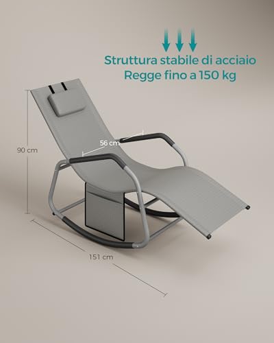 Thumbnail 2 de SONGMICS Sedia a Dondolo GCB230G01 — Grigio Tortora, sicurezza antiribaltamento, cuscino regolabile e tasca portaoggetti