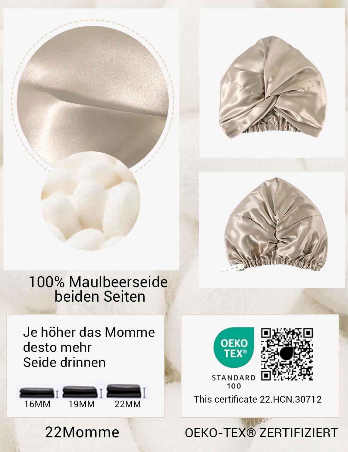 Detalle 2 de LaCourse Seidenhaube 22 Momme verstellbar đź’¤