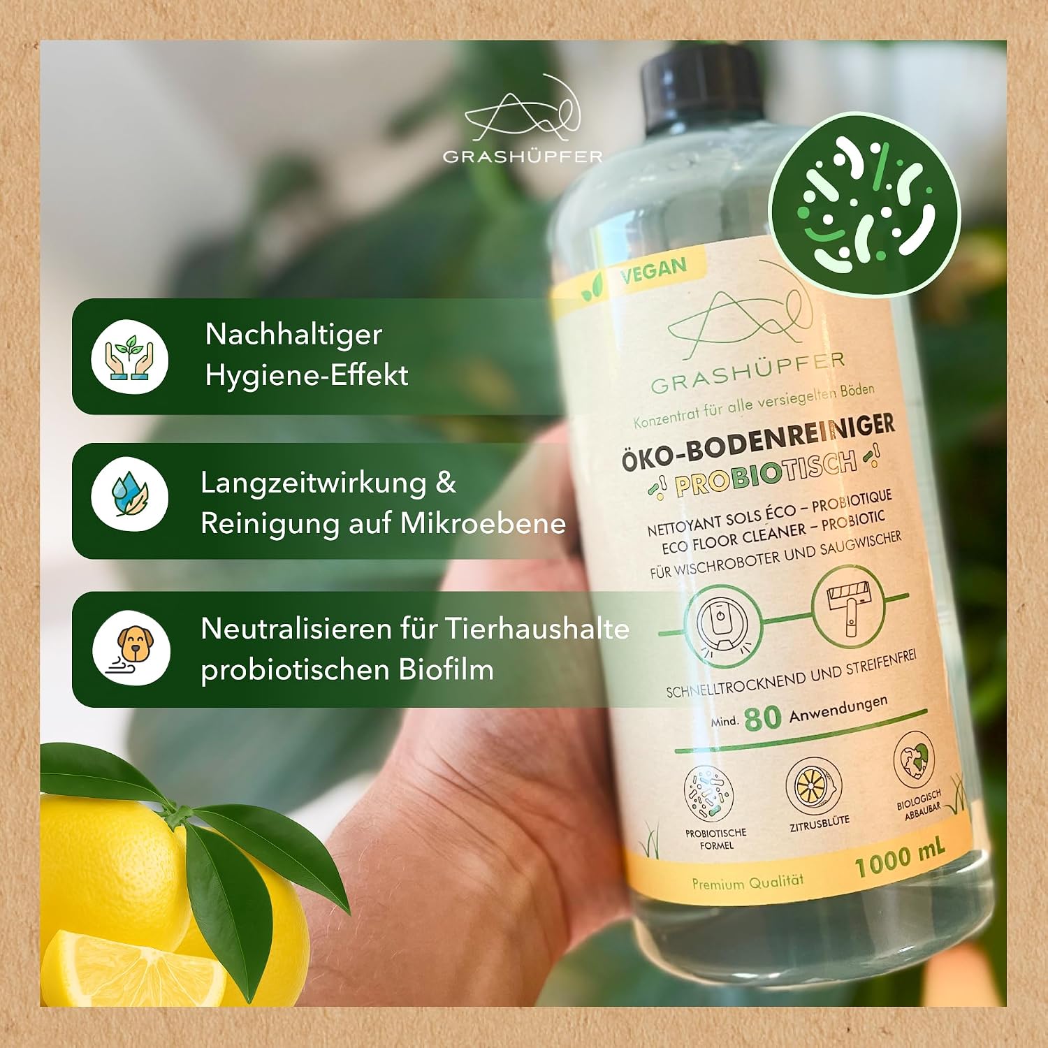 Detalle 2 de GRASHÜPFER Probiotischer Wischroboter Reiniger 1000 ml