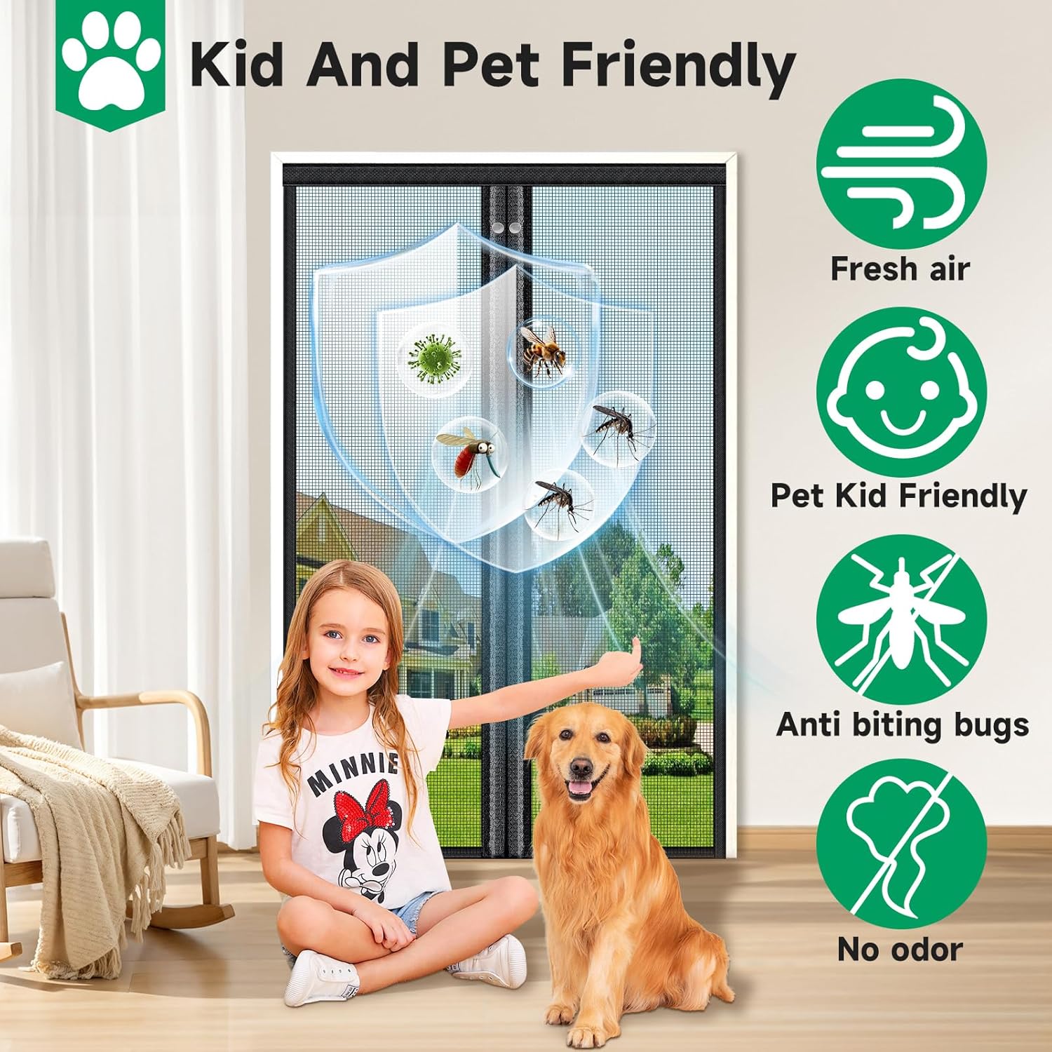 Thumbnail 6 de Magnetic Fly Screen Door (Full-Length Magnets) – No Gap Auto Closes, Fiberglass Mesh Curtain, 90 x 210cm, Black