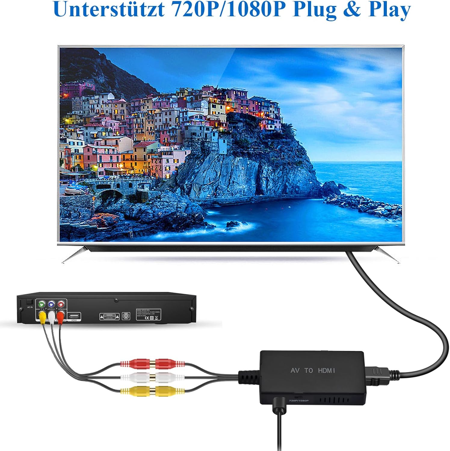 Thumbnail 1 de Amtake RCA-zu-HDMI-Adapter für 1080P mit HDMI-Kabel – AV-Konverter für PS2/PS3, Xbox, VHS & mehr (PAL/NTSC)