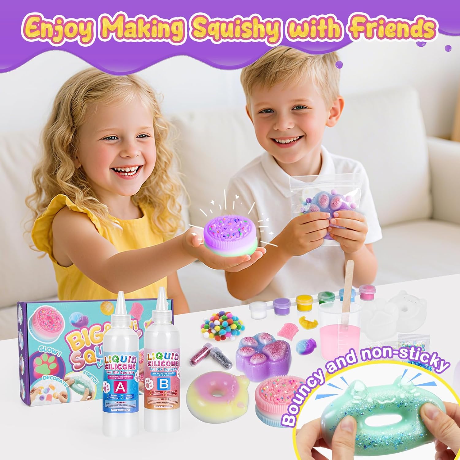 Detalle 2 de Highttoy 968SM4 – zestaw do tworzenia squishy, silikon 480 ml i świecące dodatki