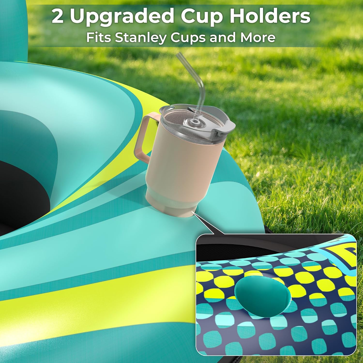 Detalle de Heavy Duty River Tube Float for Adults with Built-In Cup Holders and Ergonomic Backrest