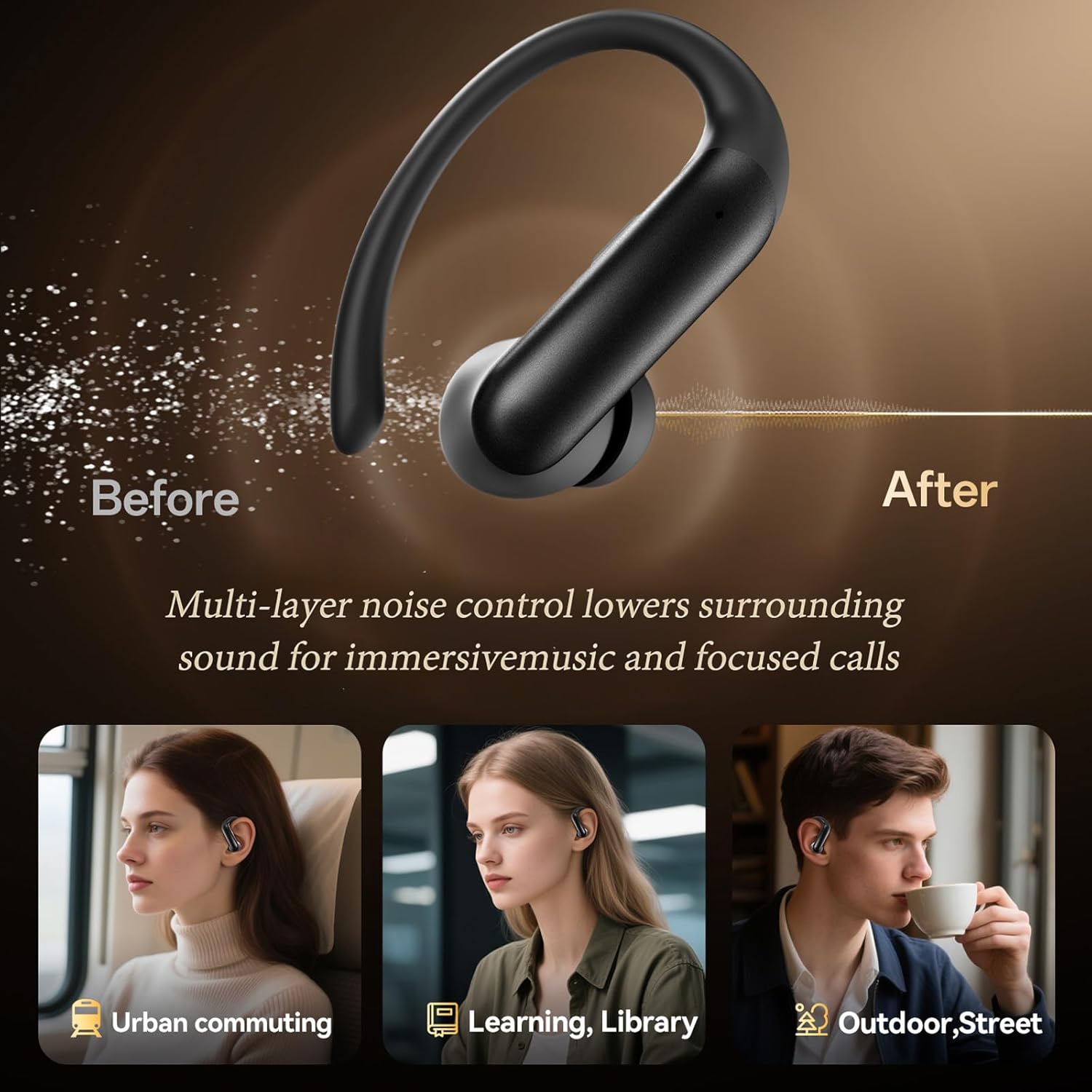 Detalle 2 de AZJLOOF Écouteurs Bluetooth 6.0 sans Fil Sport – 75 Hrs, IPX7, ENC, LED et 12 mm