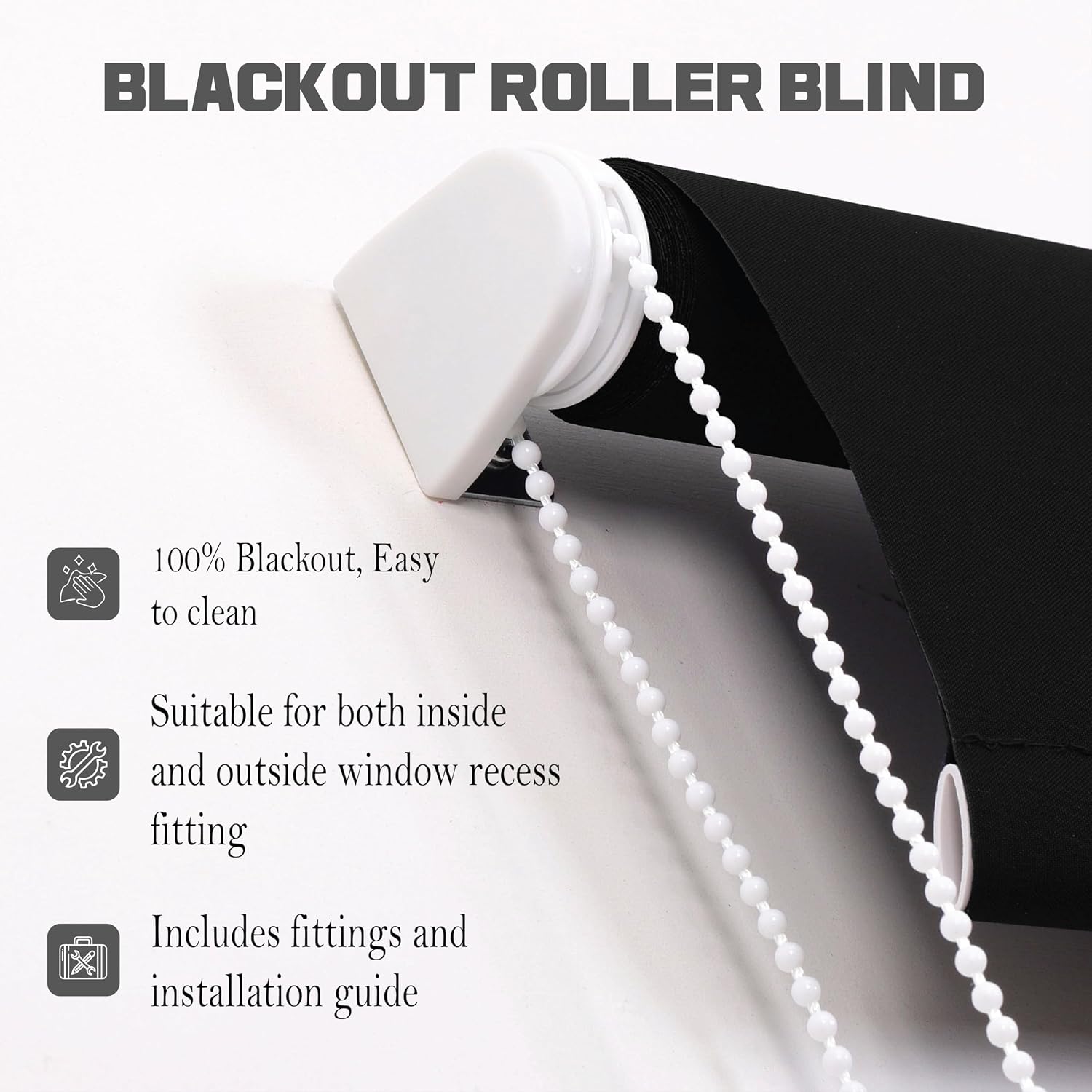 Thumbnail 6 de FUNKY GADGETS Blackout Roller Blinds, Black (60cm W x 165cm Drop) – 100% Blackout with Thermal Insulation