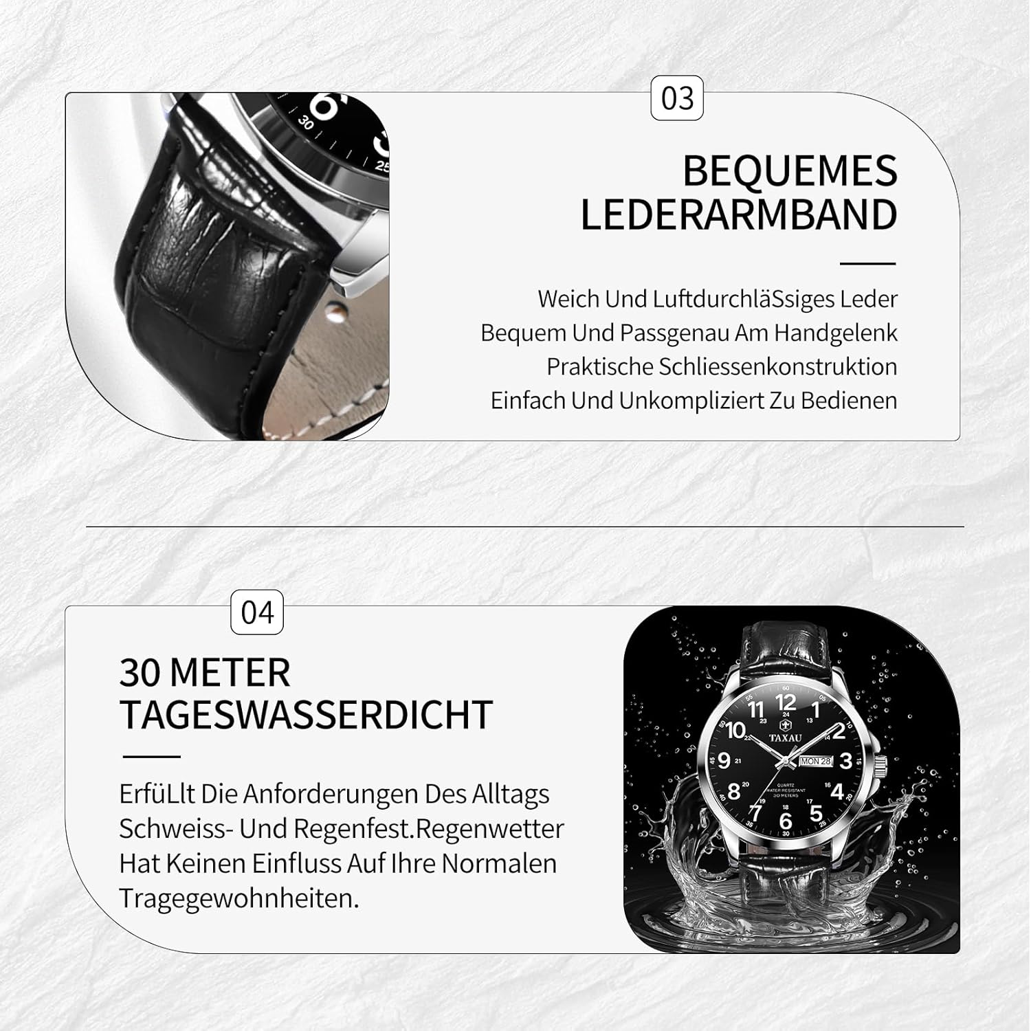 Detalle 2 de Taxau Herrenuhr Wasserdicht 3 ATM – klassisch, elegant und zuverlässig