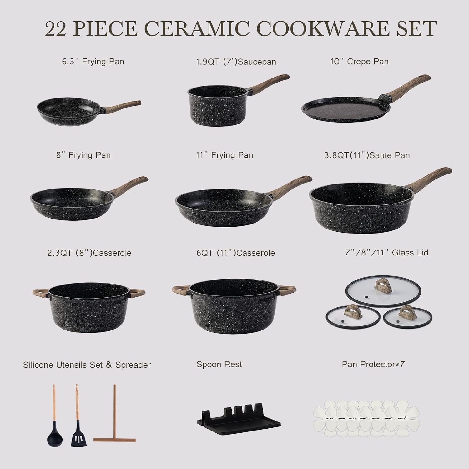 Thumbnail 5 de USELUCK 22-Piece Ceramic Cookware