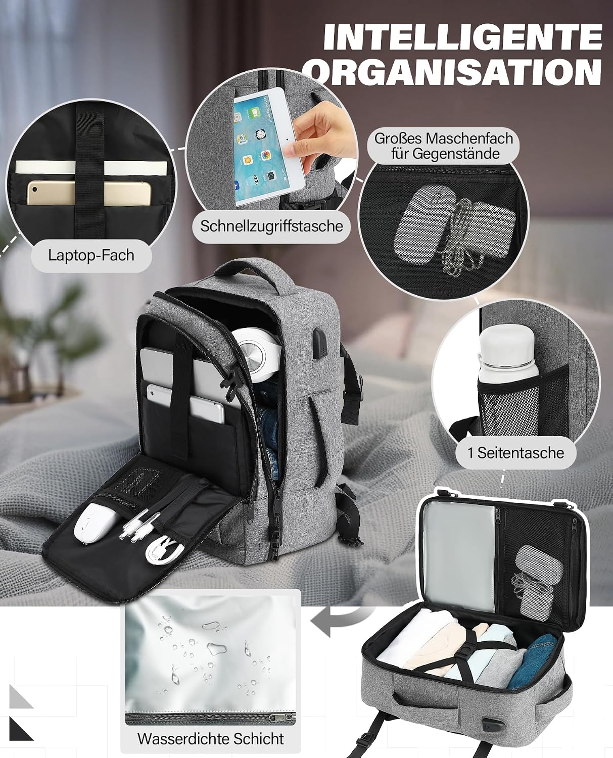 Detalle 2 de VANKEV Handgepäck Rucksack 45x36x20