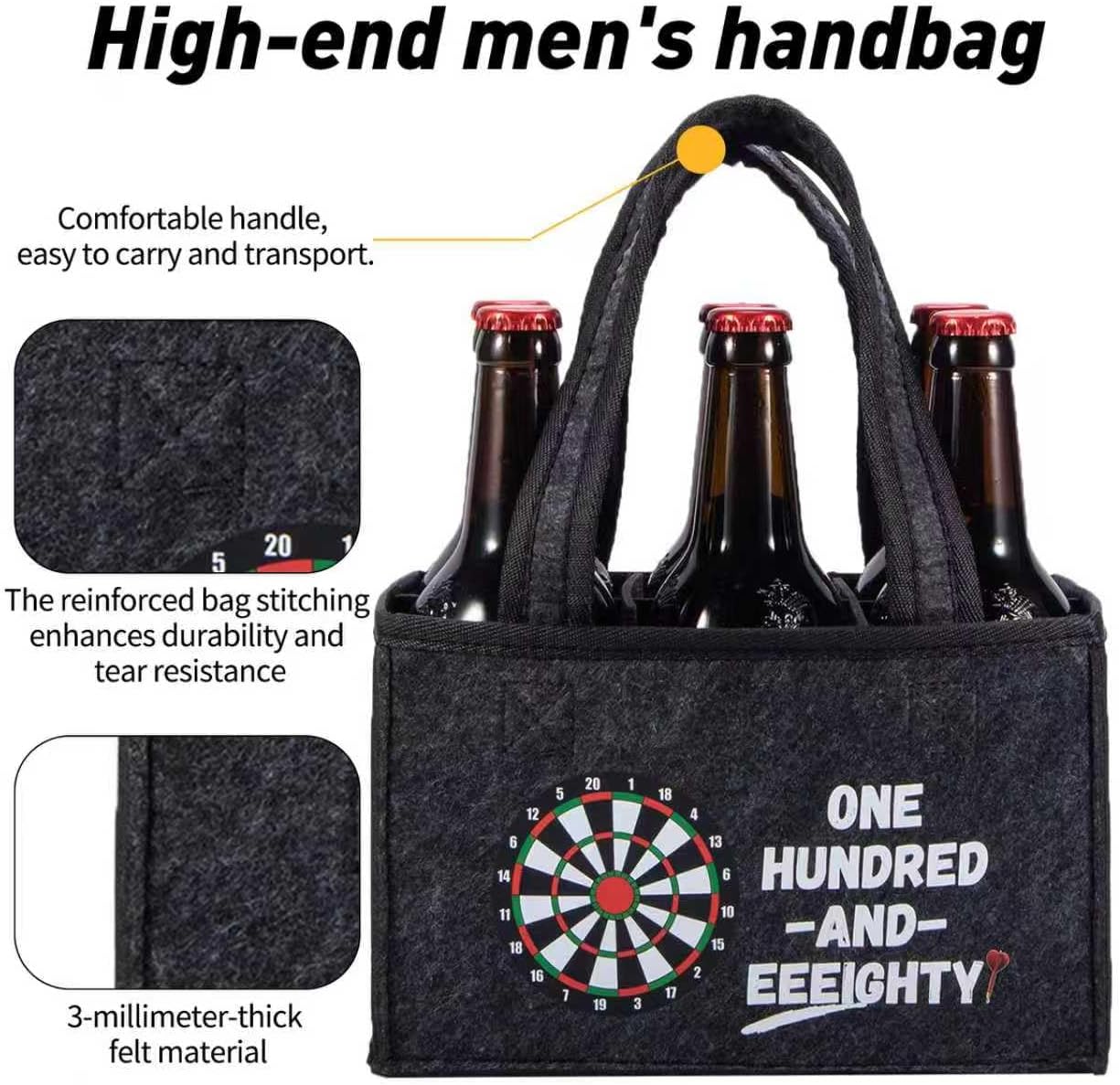Detalle de UV STYLISH “WOO 180!” Reusable Felt Beer Carrier Bag for Darts Fans (holds 6 bottles)