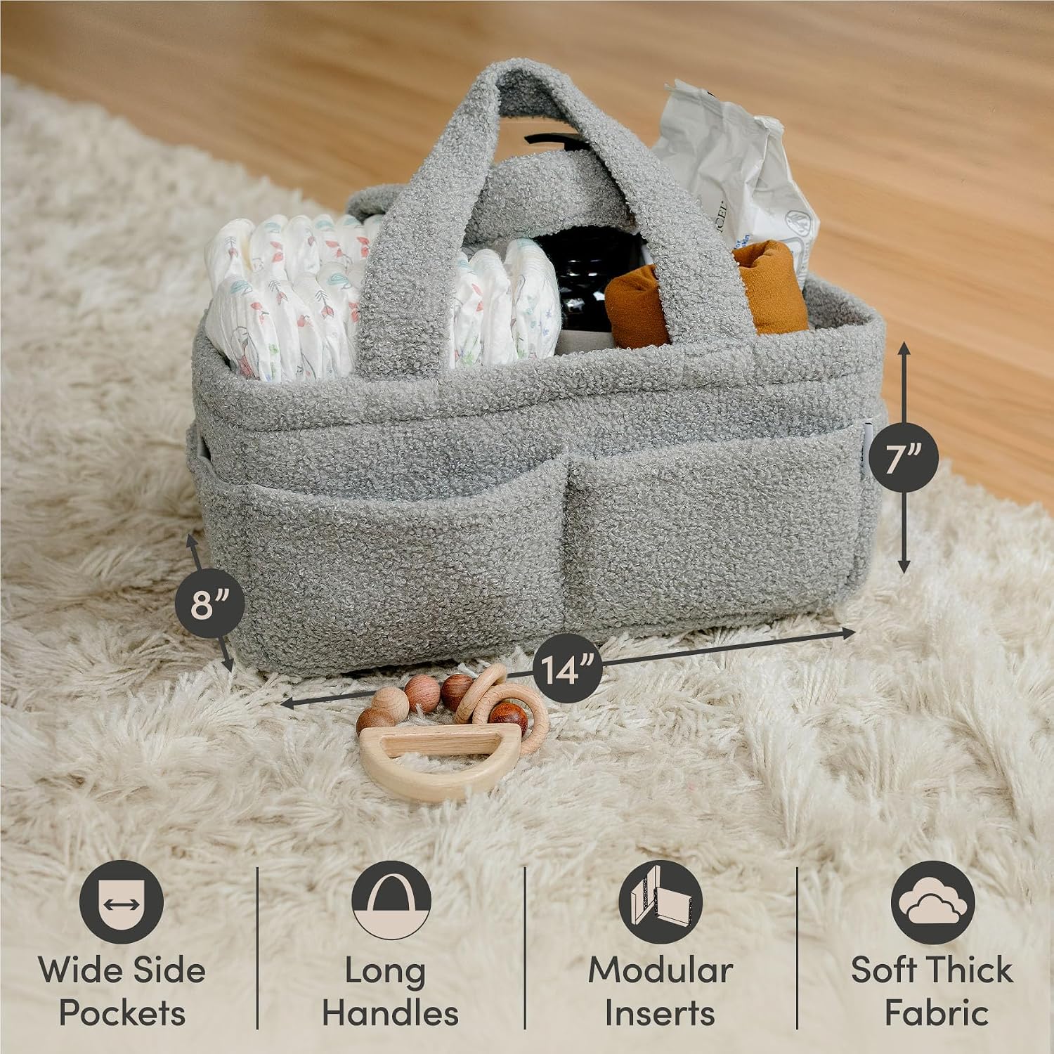 Thumbnail 3 de PUTSKA Fleece Nappy Caddy Organiser – Soft Teddy Fabric Baby Caddy with Handles, Grey