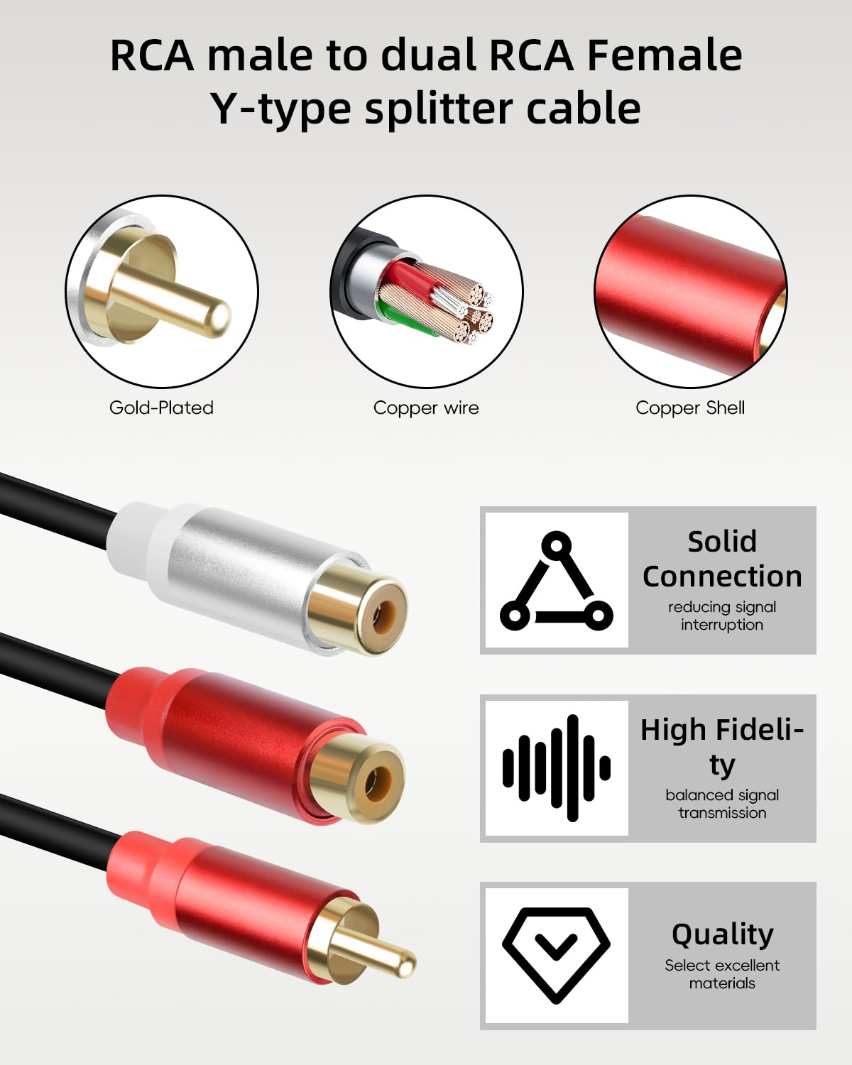 Thumbnail 3 de RIIEYOCA RCA Y-Splitter Short Audio Extension Cable (male to 2x RCA female)