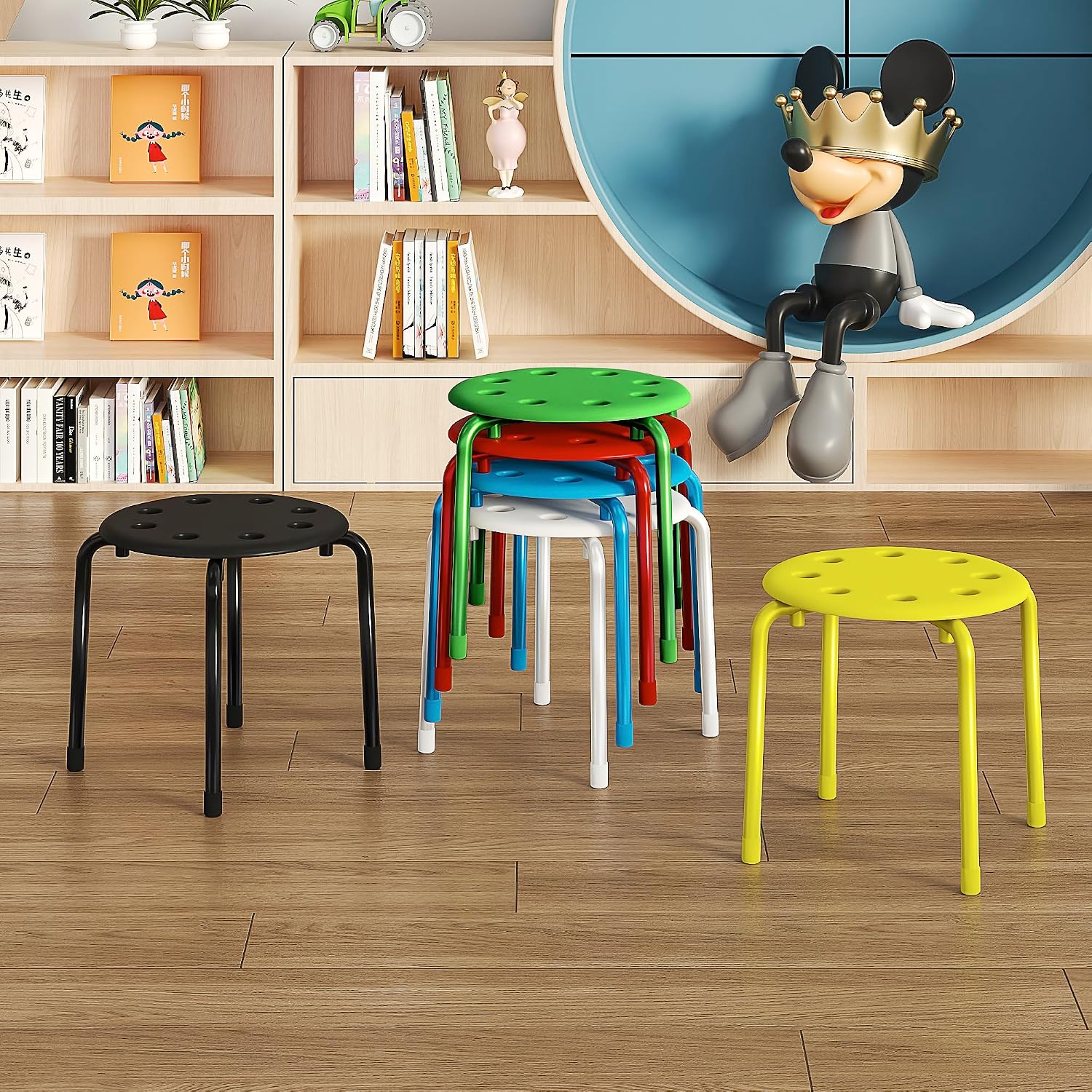 Detalle 2 de VECELO Stackable Stools, 8-Piece Green Set, 12-Inch Seats