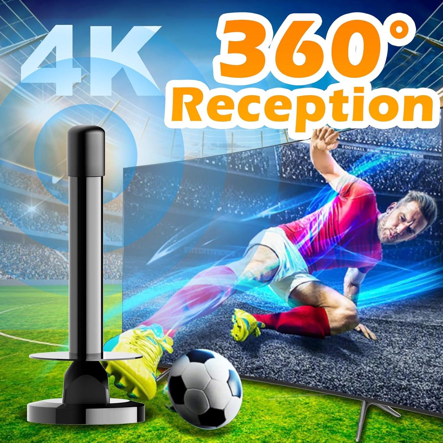 Thumbnail 3 de Indoor TV Aerial Freeview HD with 360° reception, magnetic base & 5m cable (Freeview HD, plug & play)