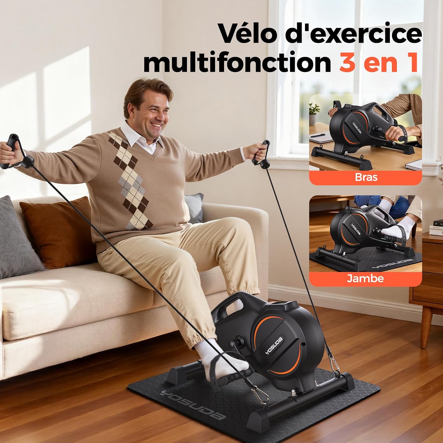 Detalle de YOSUDA mini-hometrainer met 16 weerstandsniveaus, LCD-display en weerstandsbanden