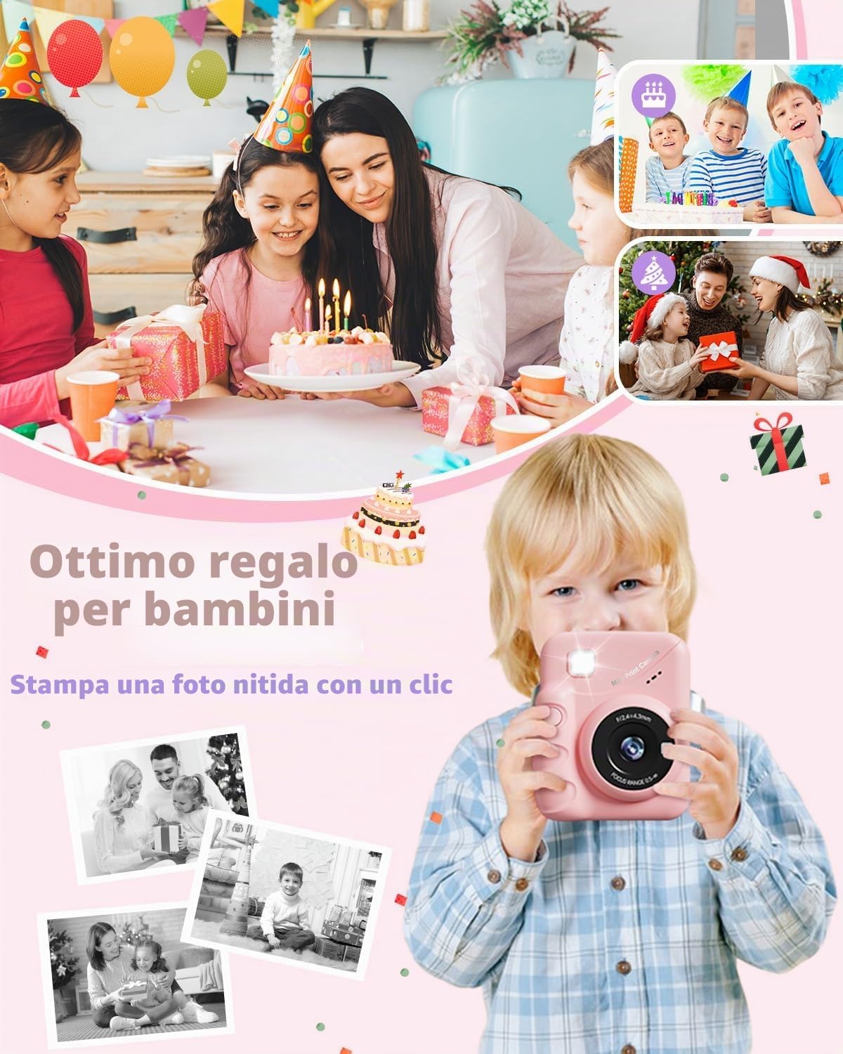 Thumbnail 4 de TIATUA Macchina Fotografica Bambini Istantanea 3.0" | 32GB + 3 Rotoli di Carta - Rosa