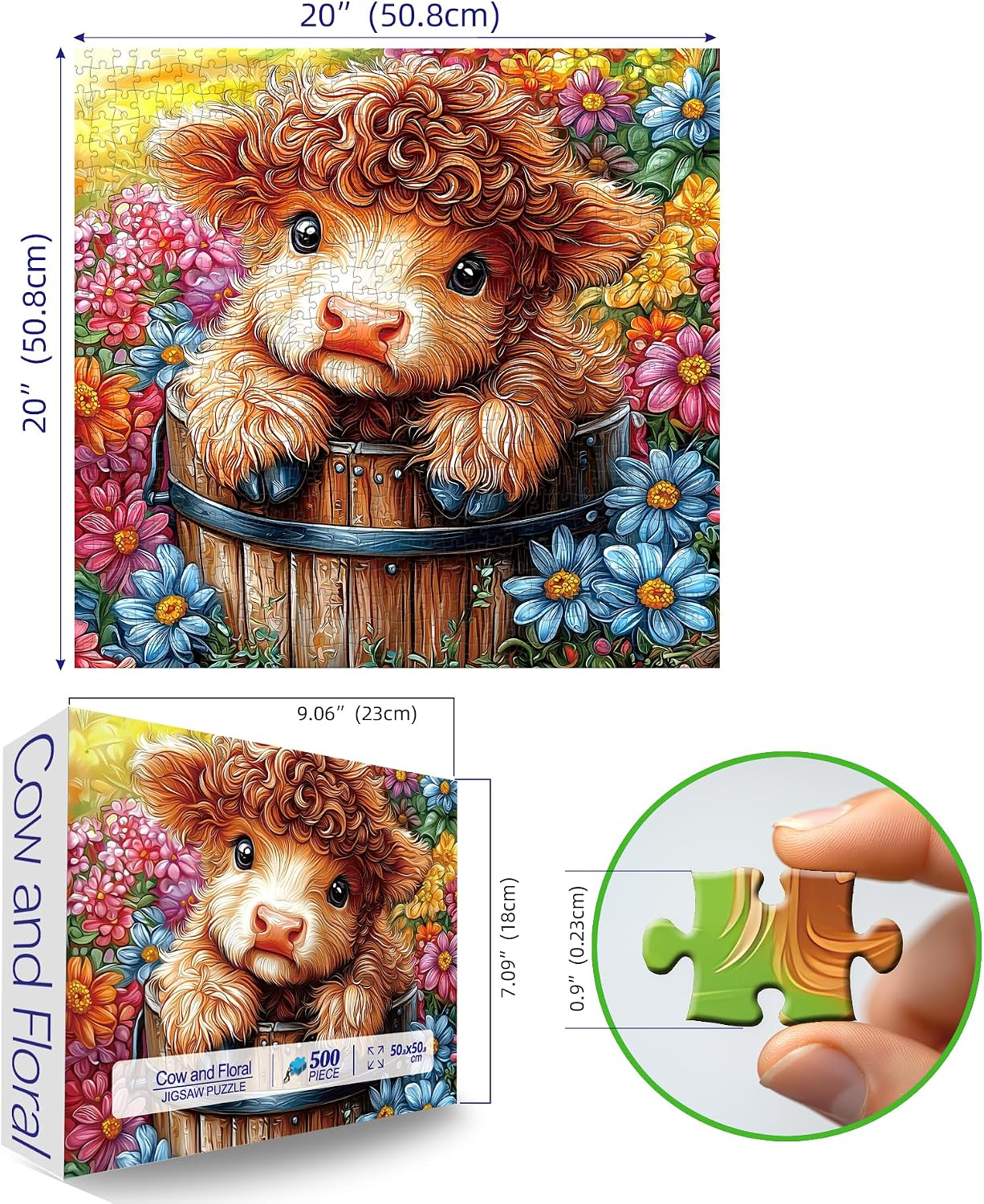 Detalle 2 de Highland Cow 500-Piece Jigsaw Puzzle for Adults 🧩
