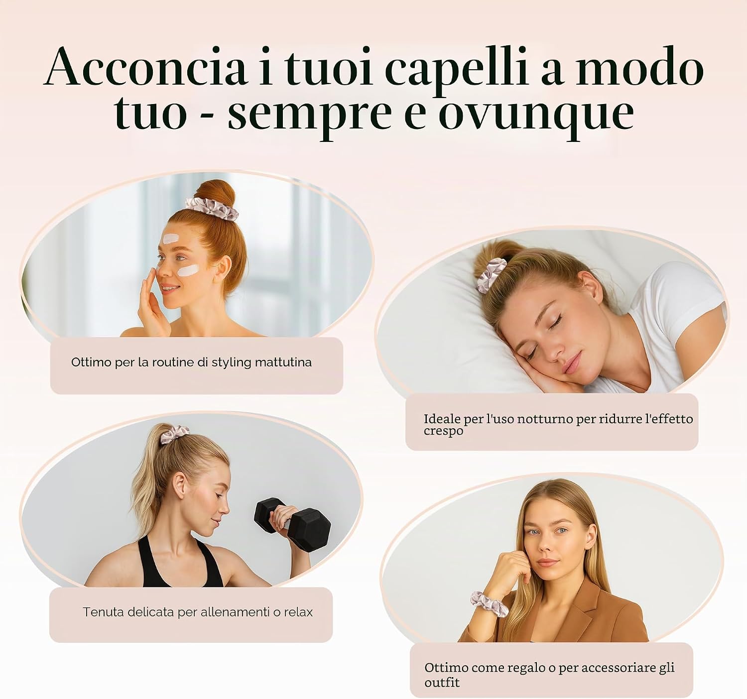 Detalle 1 de Elastici in raso Kitsch per capelli, 5 pezzi