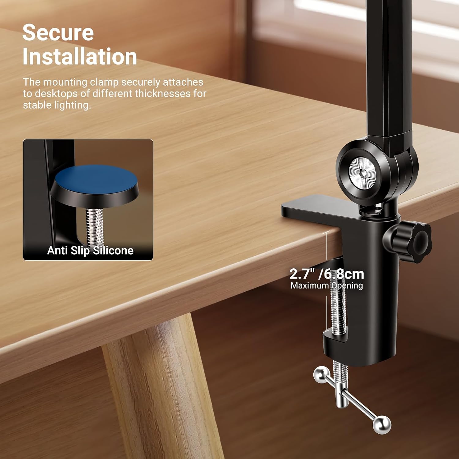 Detalle de Neewer Basics 10.5" Streaming Key Lighting ring light with desk clamp stand (3000–6500K, 15W)