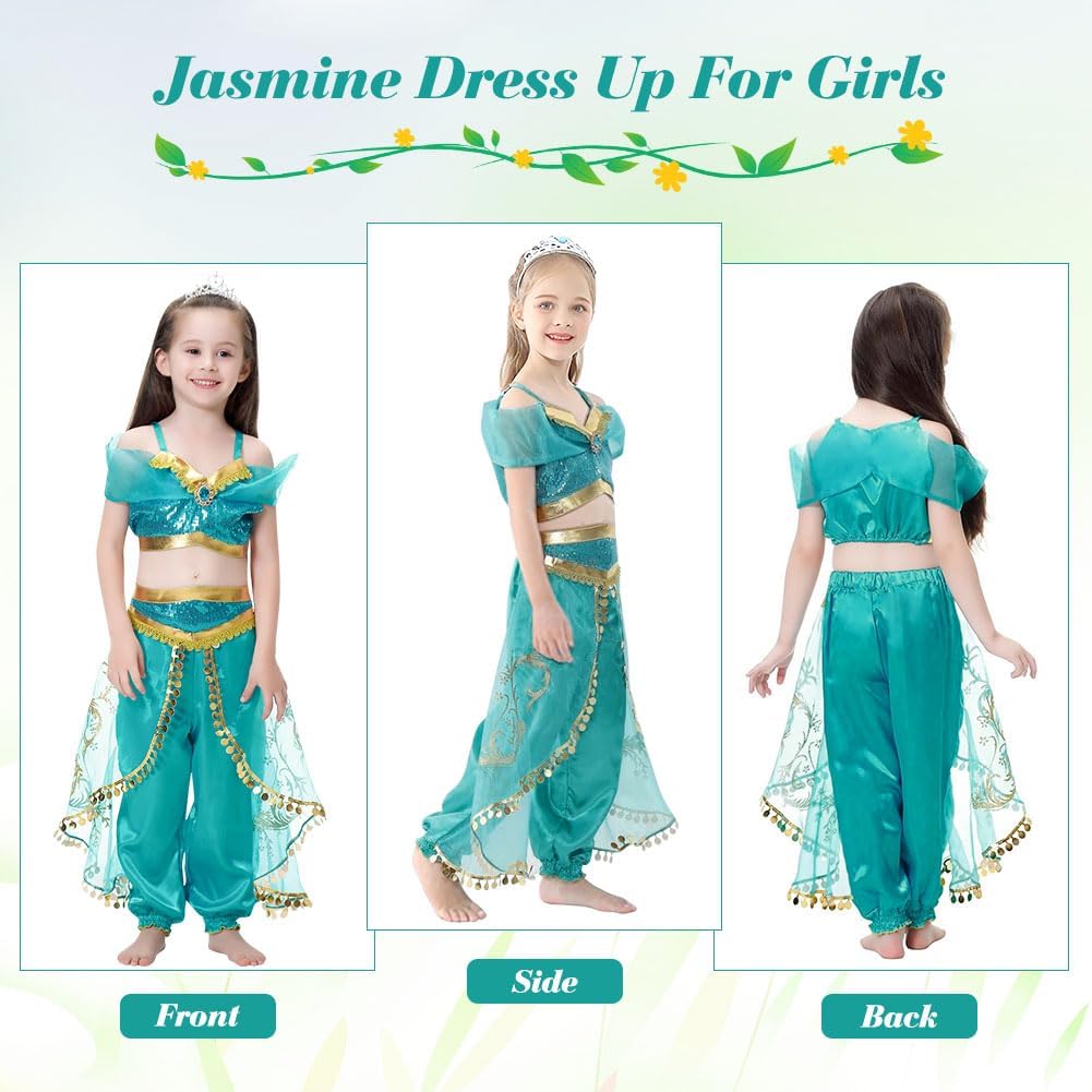 Thumbnail 1 de ACWOO Deguisement de Princesse Jasmine pour Filles – Ensemble complet avec Perruque et Accessoires