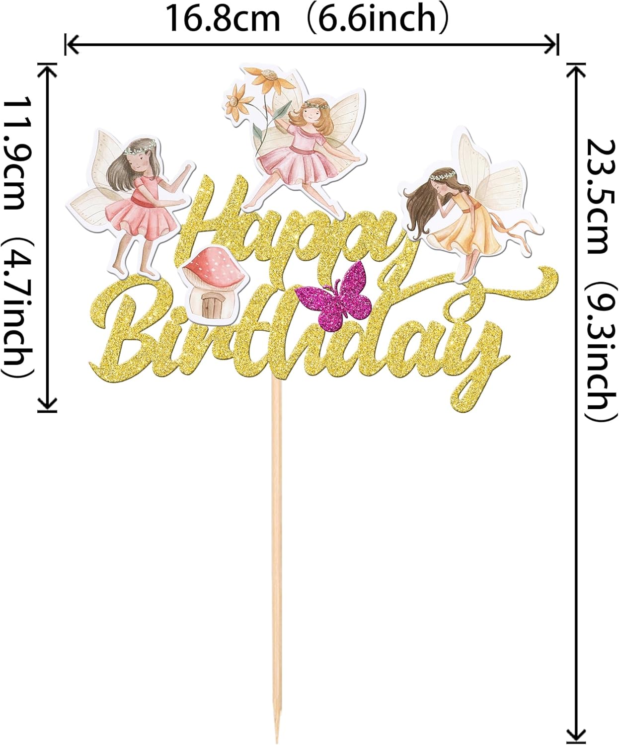 Thumbnail 1 de SYKYCTCY 1 Pack Happy Birthday Fairy Cake Topper – Glitter Flower Fairy Garden Party Picks