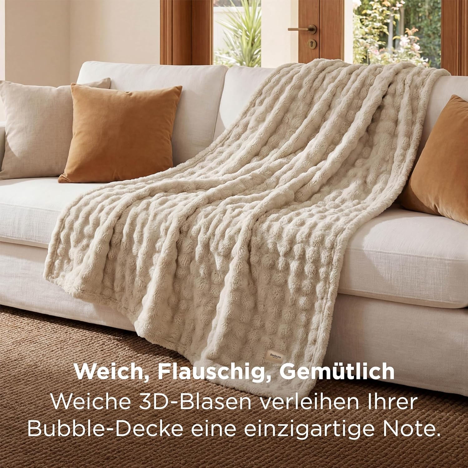 Thumbnail 2 de BEDSURE Kuscheldecke „Bubble“ CloudBurbuja 150x200 cm in Beige – Sofadecke & Wolldecke-Feeling