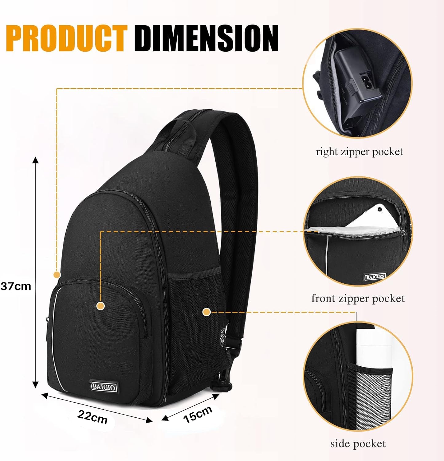 Thumbnail 4 de BAIGIO Multifunktionaler Kamerarucksack (2‑in‑1) für DSLR mit wasserabweisendem Nylon, abnehmbarer Polsterung