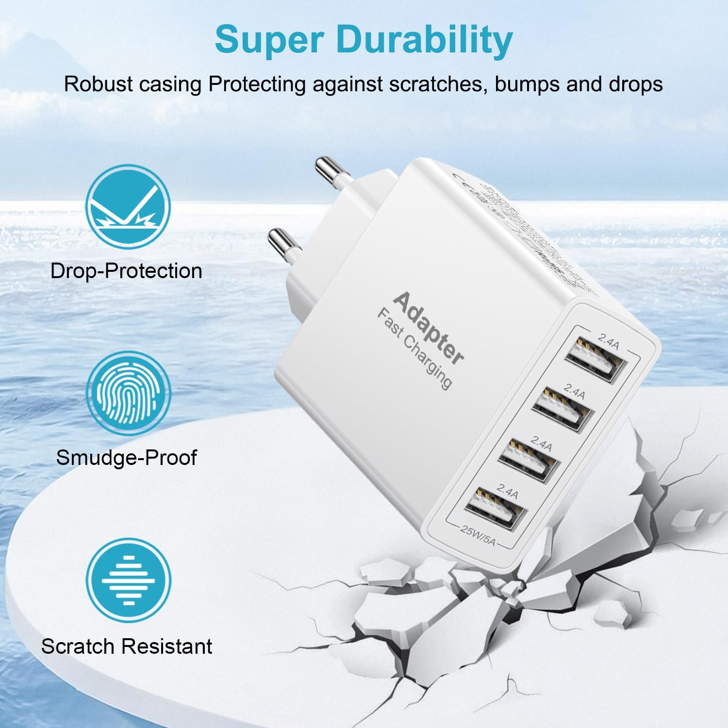Thumbnail 5 de Chargeur USB multiple 2 packs : adaptateur secteur 4 ports 25 W pour recharger jusqu’à 4 appareils