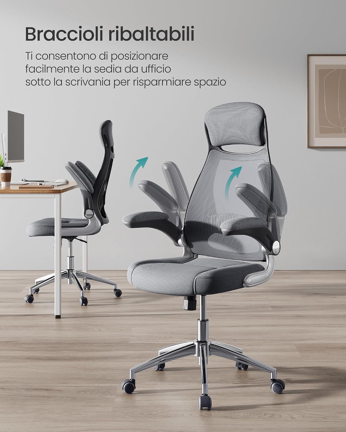 Detalle de SONGMICS Sedia da Ufficio OBN86G01 con braccioli ribaltabili, poggiatesta e supporto lombare